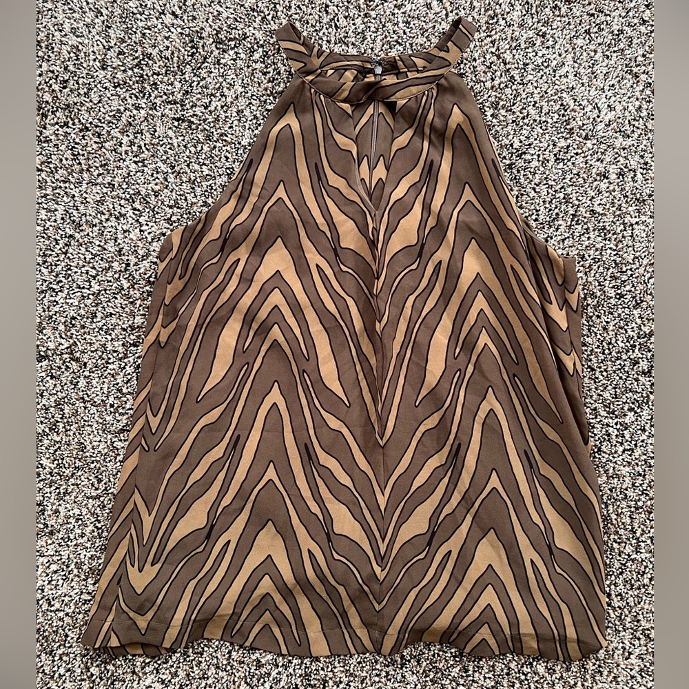 Banana Republic Brown Animal Print Sleeveless Top S Keyhole Neck, Chic Layering